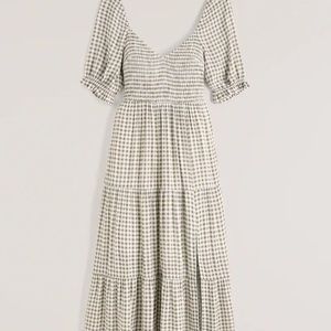 Abercrombie & Fitch Cream and Gray Gingham Midi Dress